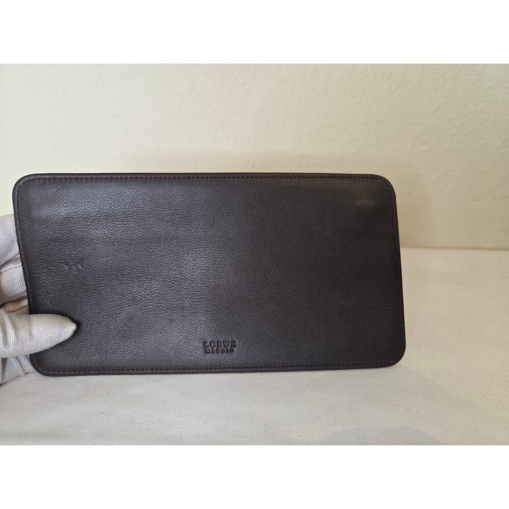 Loewe Brown Suede Anagram Zip Pouch Clutch Leather Auth Spain Lightweight Soft - Picture 7 of 12